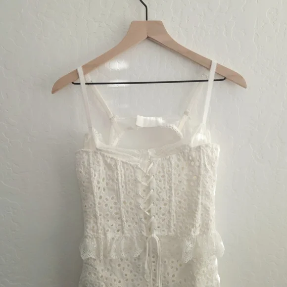 NWT For Love & Lemons Sadie White Lace Eyelet Corset Bustier Ruffle Mini Dress M - Picture 10 of 12